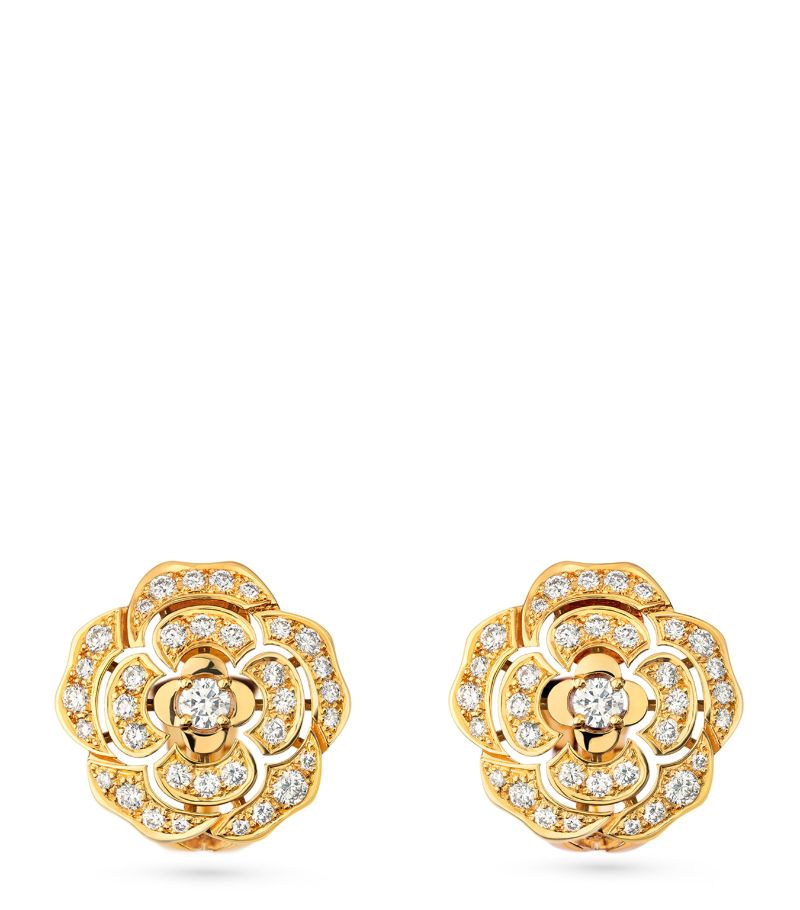 Chanel Chanel Yellow Gold And Diamond Camélia Earrings