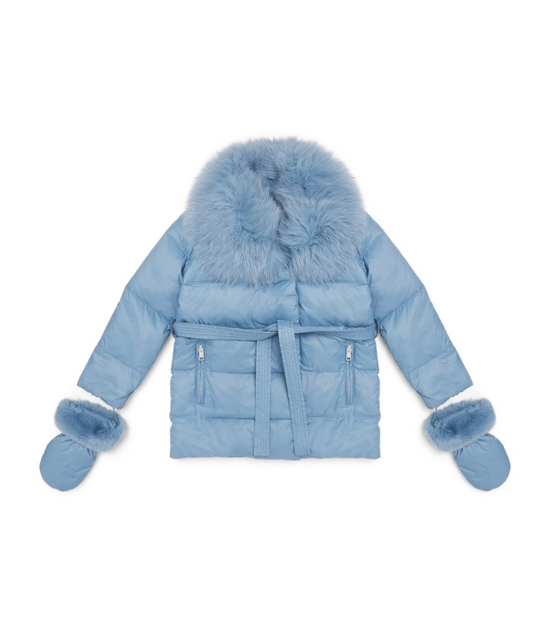 Yves Salomon Enfant Yves Salomon Enfant Fur-Trim Down Puffer Jacket With Mittens (4-14 Years)