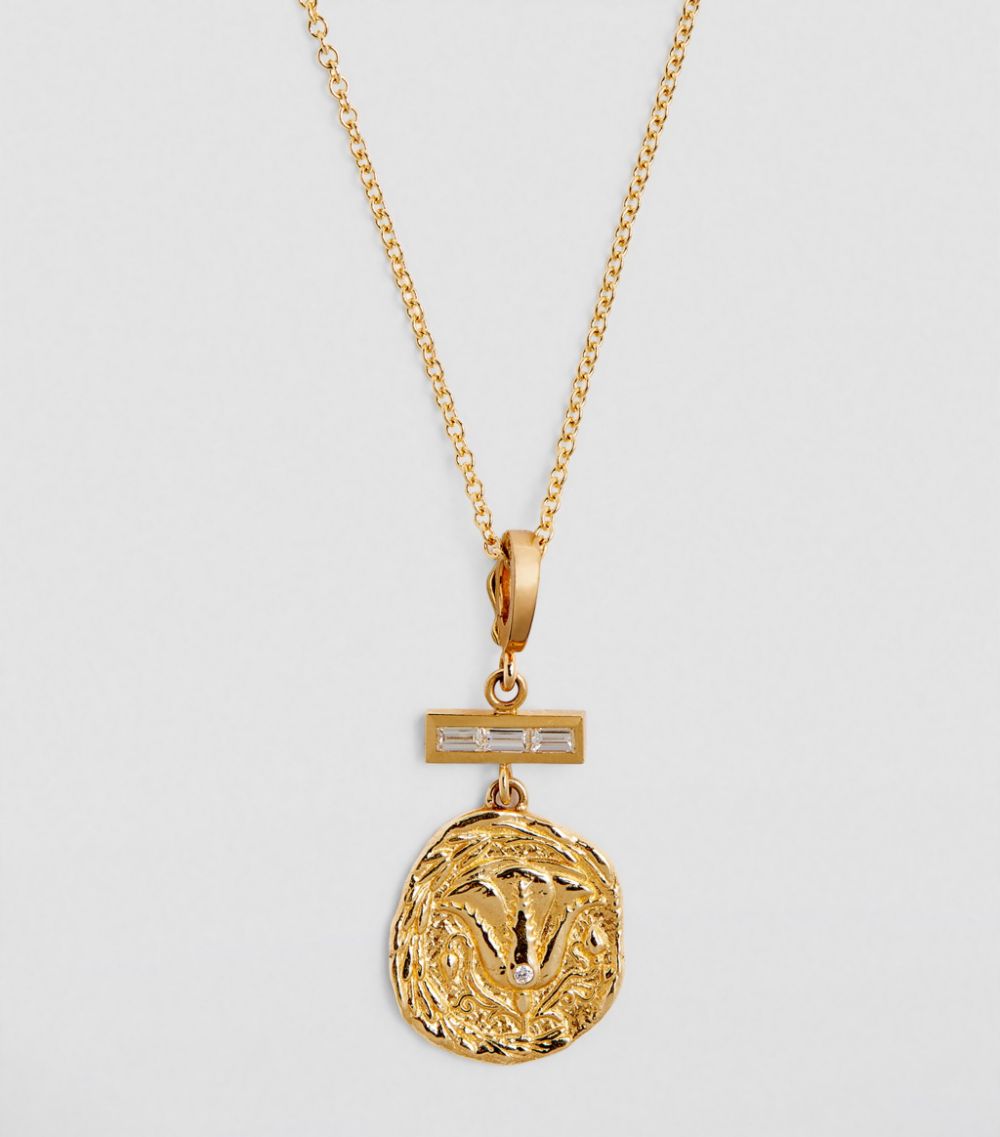 Azlee Azlee Small Yellow Gold And Diamond Of The Earth Coin Necklace