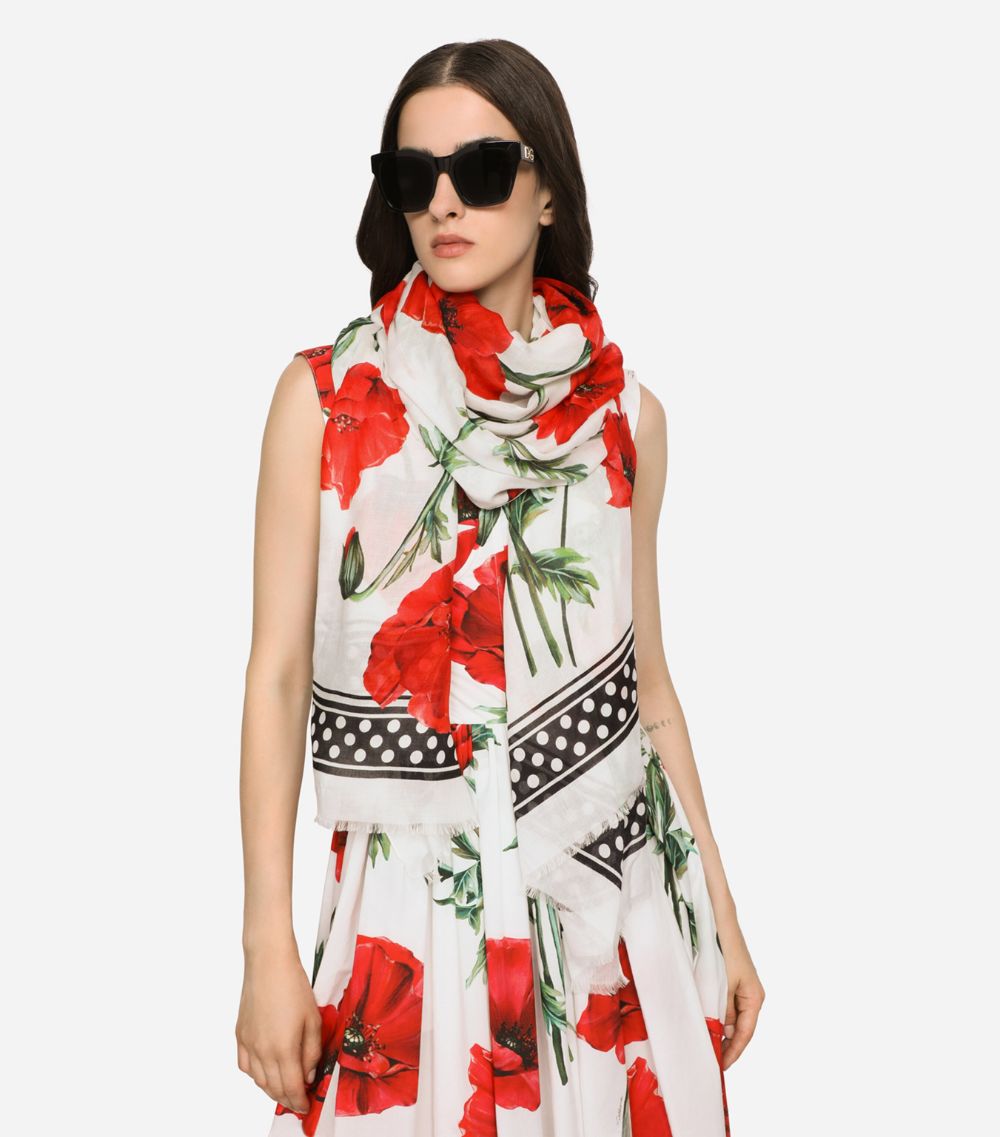 Dolce & Gabbana Dolce & Gabbana Silk Poppy Print Scarf