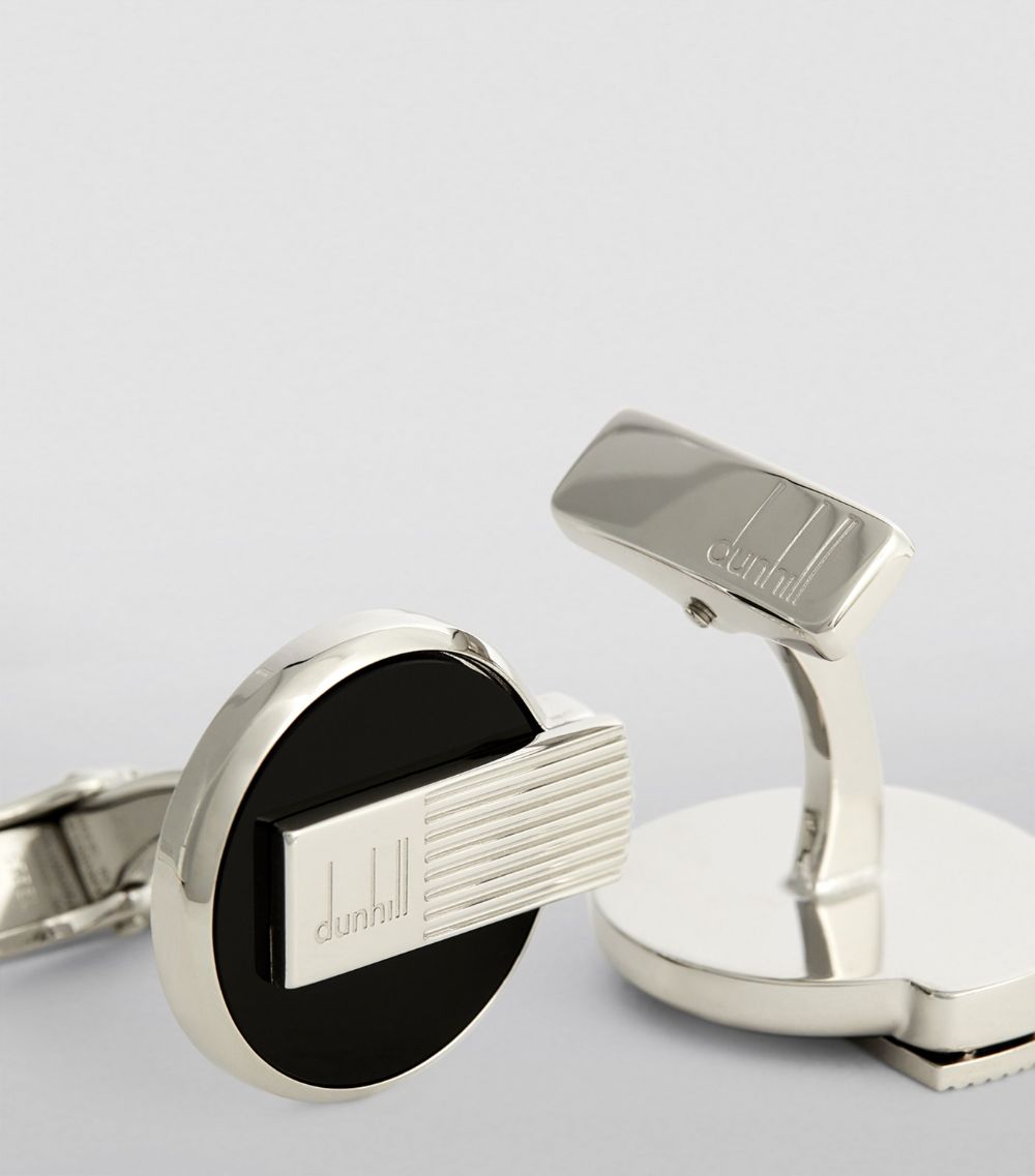 Dunhill Dunhill Silver And Oynx Logo Cufflinks