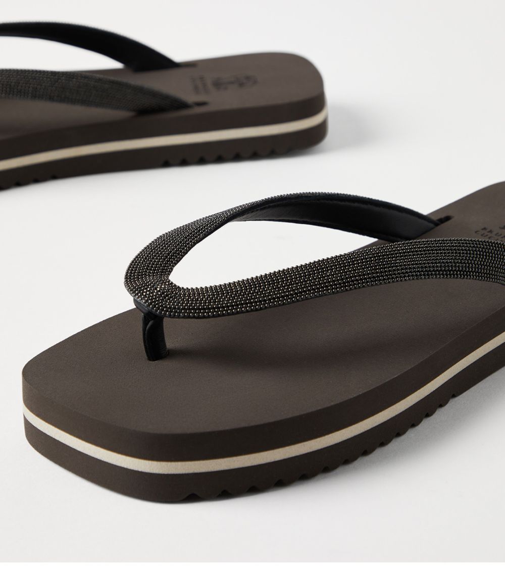 Brunello Cucinelli Brunello Cucinelli Leather Monili-Trim Flip Flops