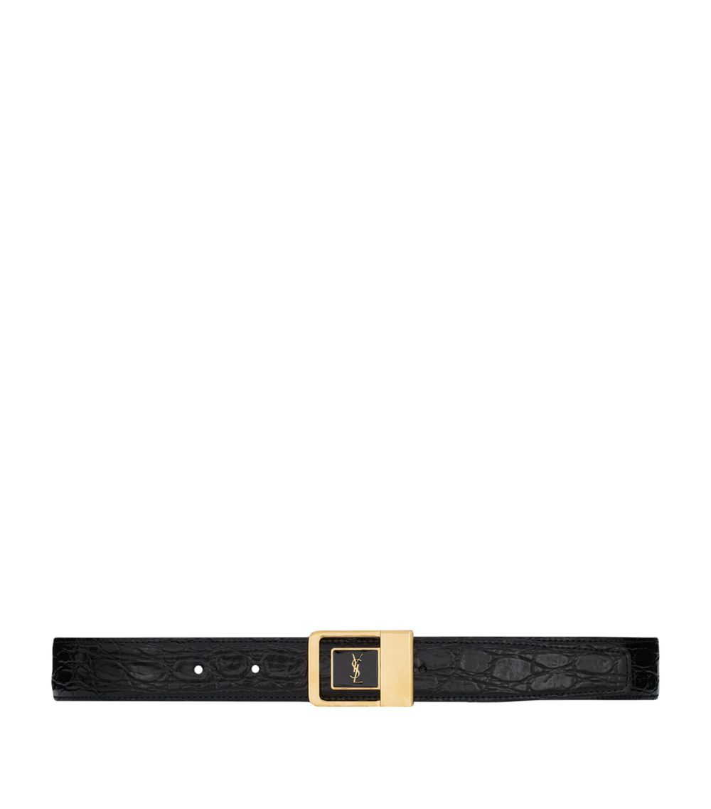 Saint Laurent Saint Laurent Croc-Embossed Logo Belt