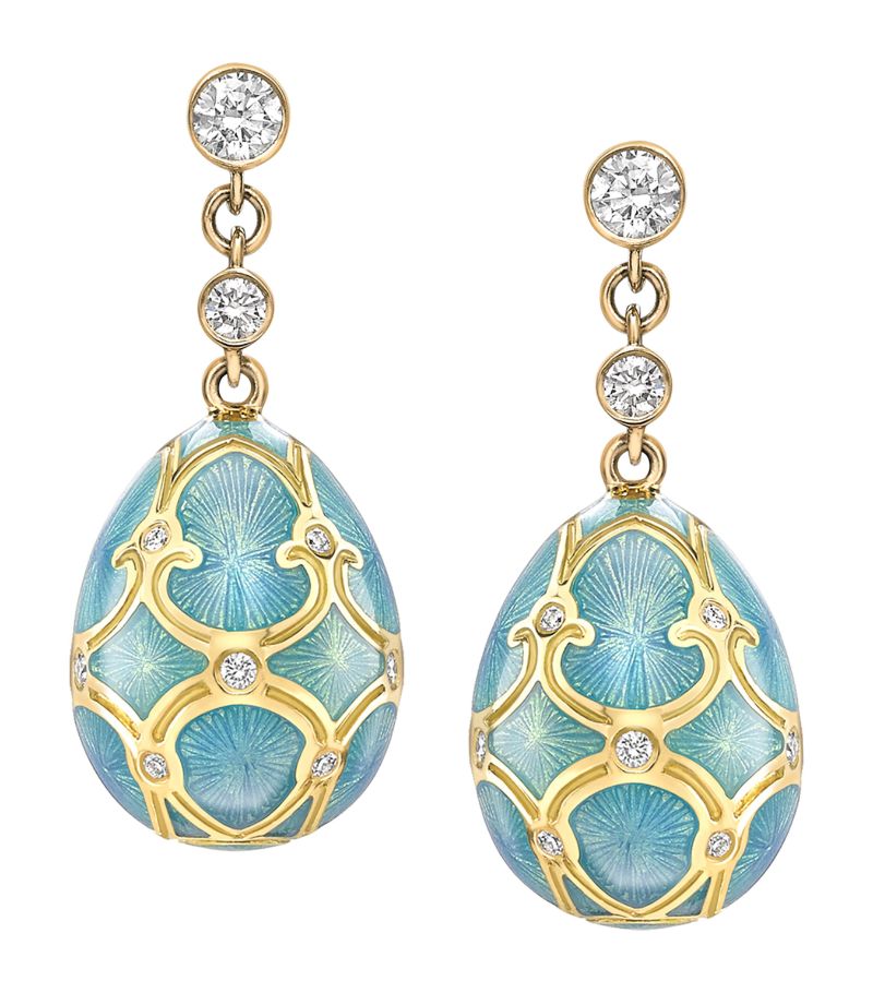 Fabergé Fabergé Yellow Gold, Diamond and Guilloché Heritage Egg Earrings