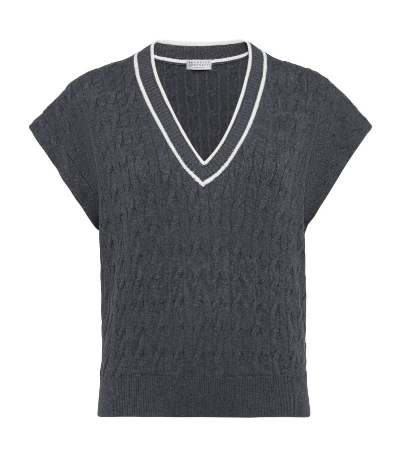 Brunello Cucinelli Brunello Cucinelli Cotton Cable-Knit Sweater-Vest