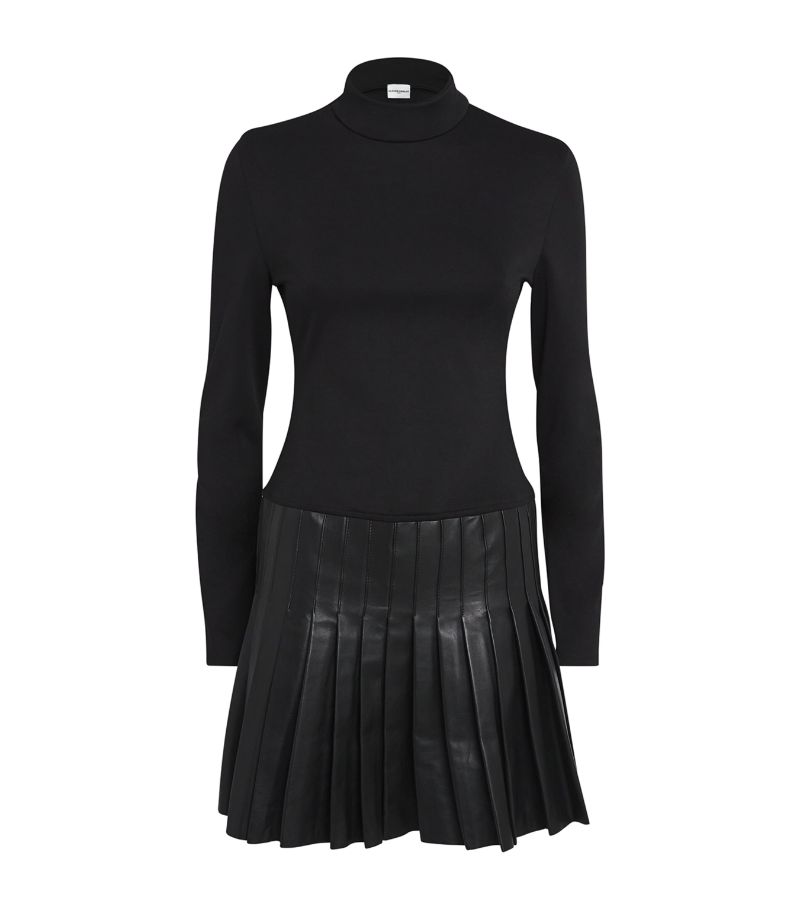  Claudie Pierlot Leather-Trim Pleated Mini Dress