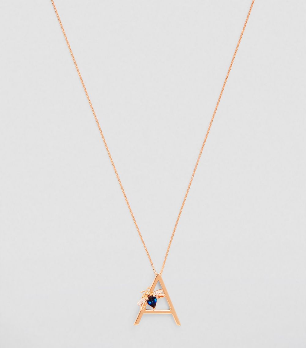 Bee Goddess Bee Goddess Rose Gold, Diamond And Sapphire Letter ‘A' Necklace