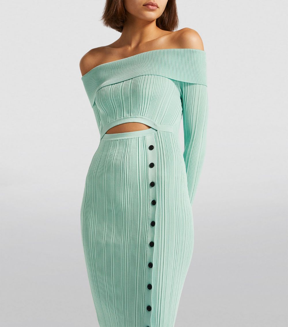 Self-Portrait Self-Portrait Rib-Knit Off-The-Shoulder Midi Dress