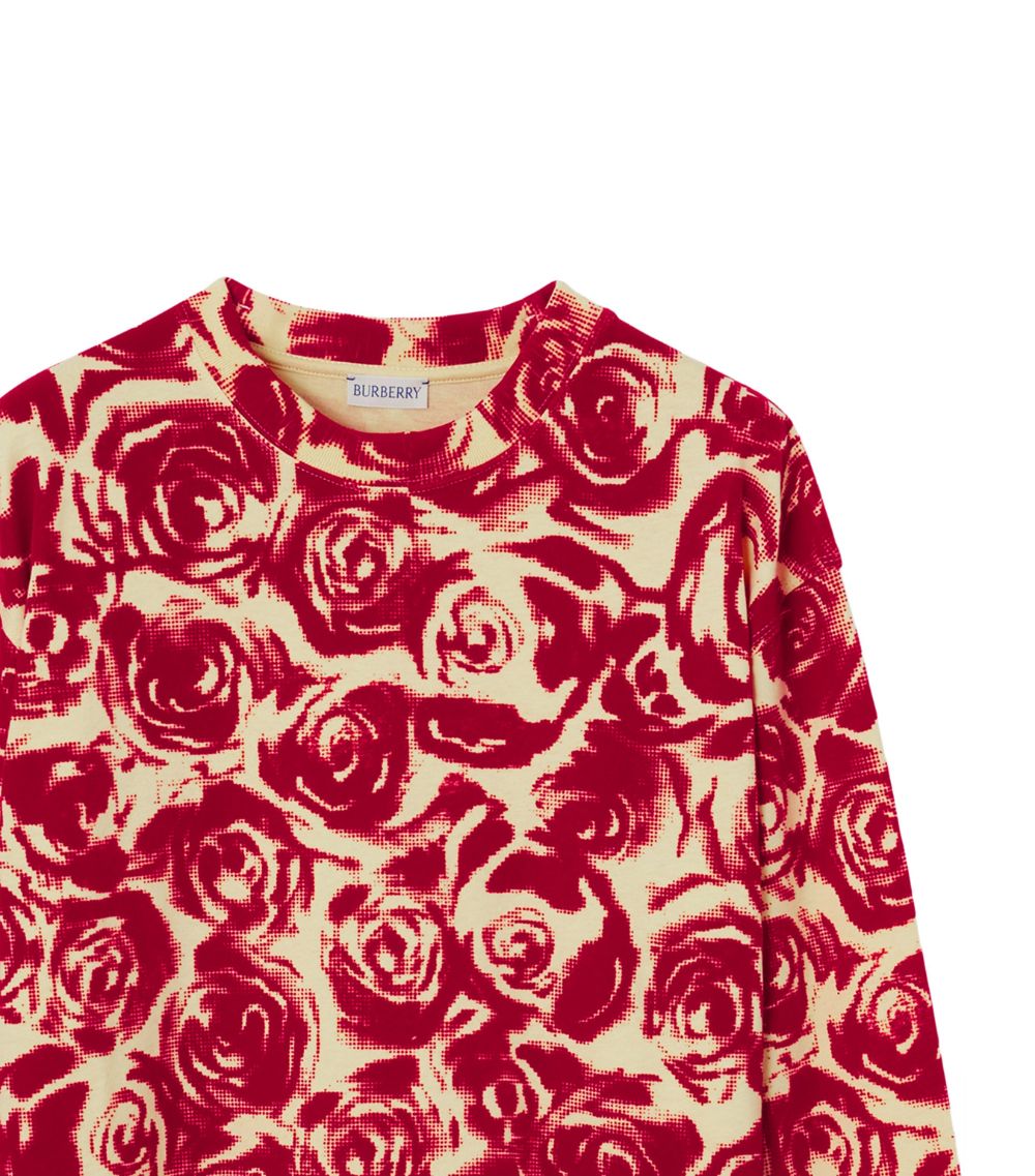 Burberry Burberry Flocked-Cotton Rose T-Shirt