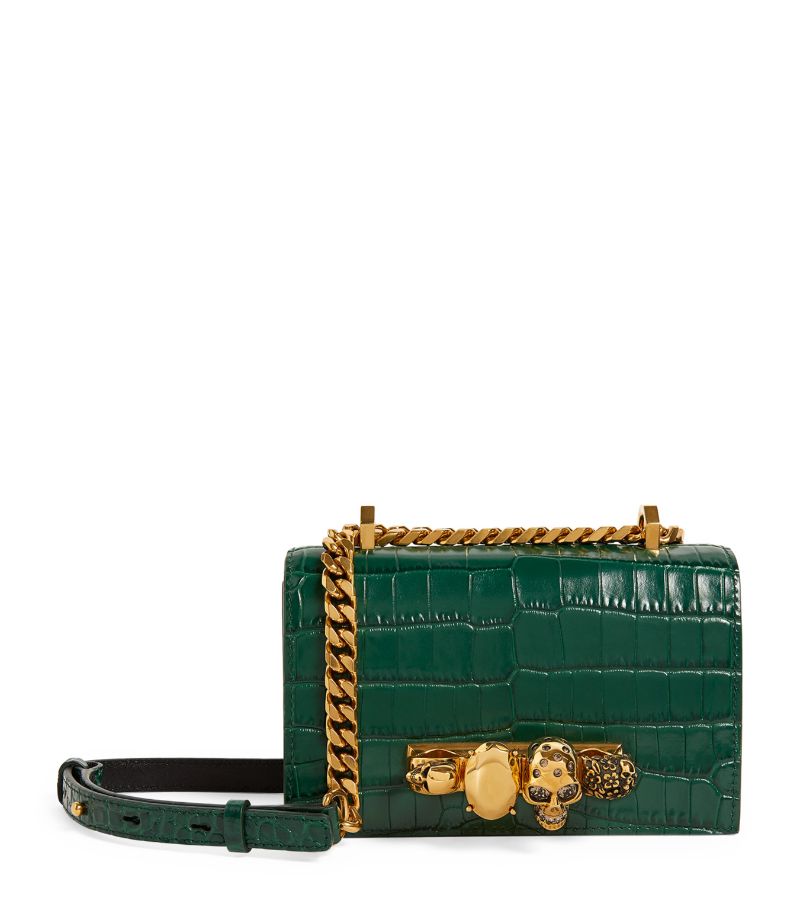 Alexander McQueen Alexander Mcqueen Small Croc-Embossed Leather Jewelled Satchel Bag