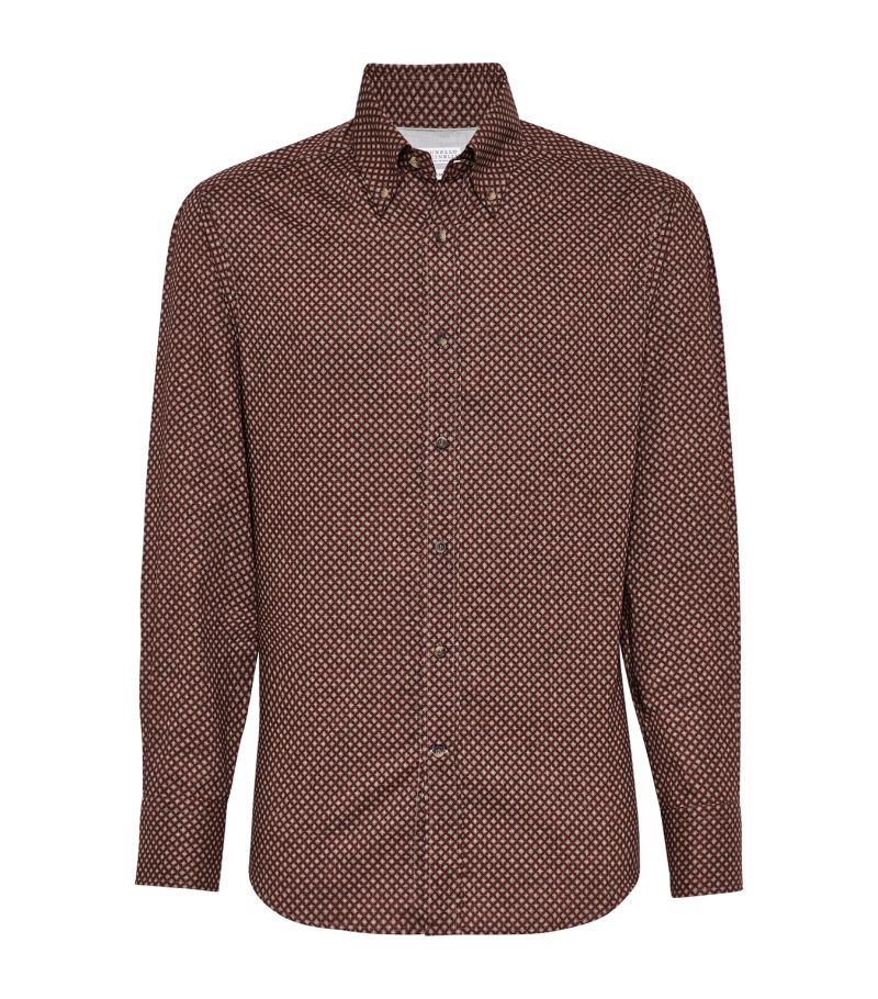 Brunello Cucinelli Brunello Cucinelli Cotton Rhombus Print Slim-Fit Shirt