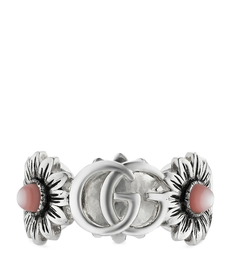 Gucci Gucci Sterling Silver, Mother-Of-Pearl And Topaz Double G Flower Ring