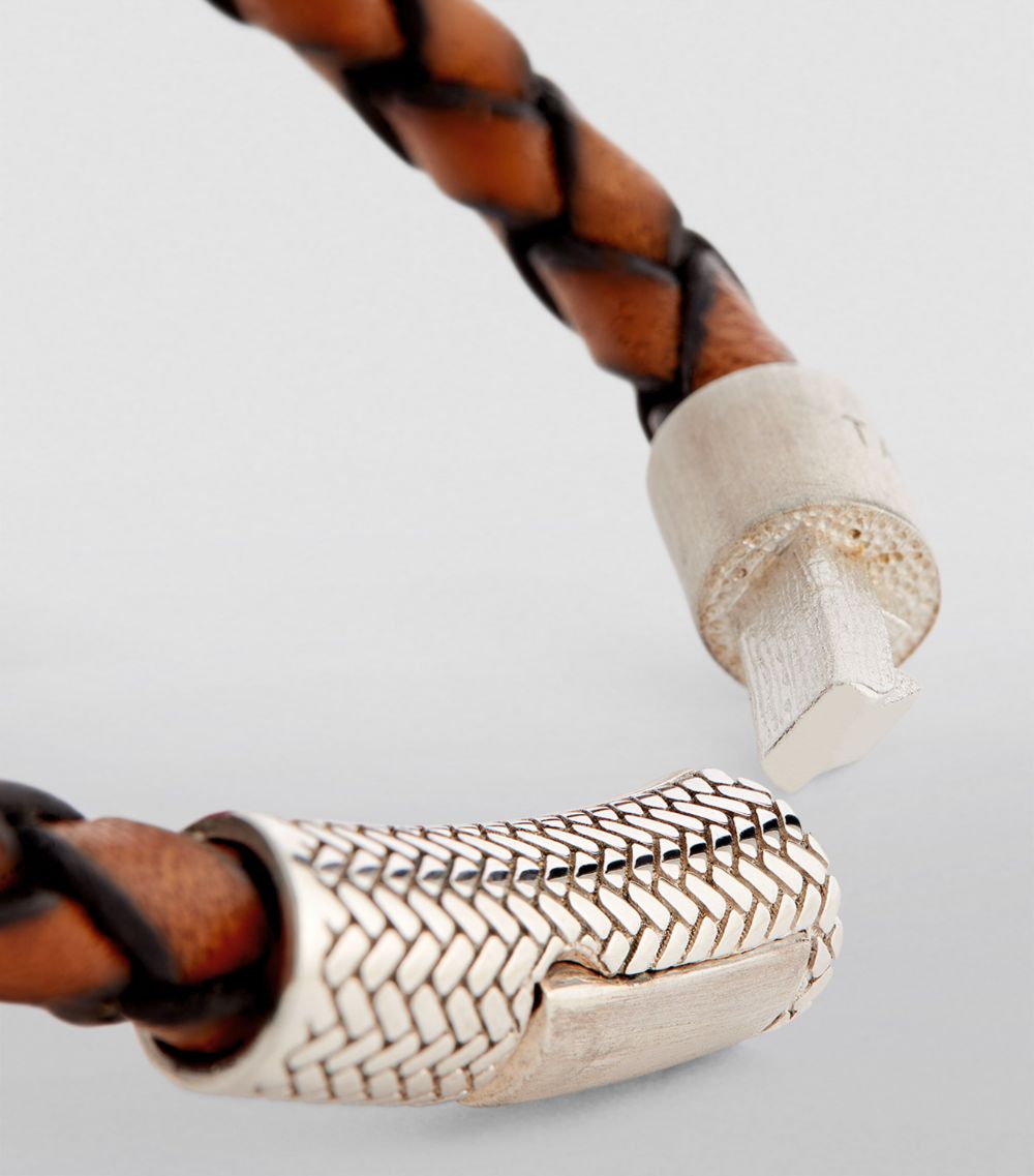 Tateossian Tateossian Rhodium-Plated Leather Braided Bracelet