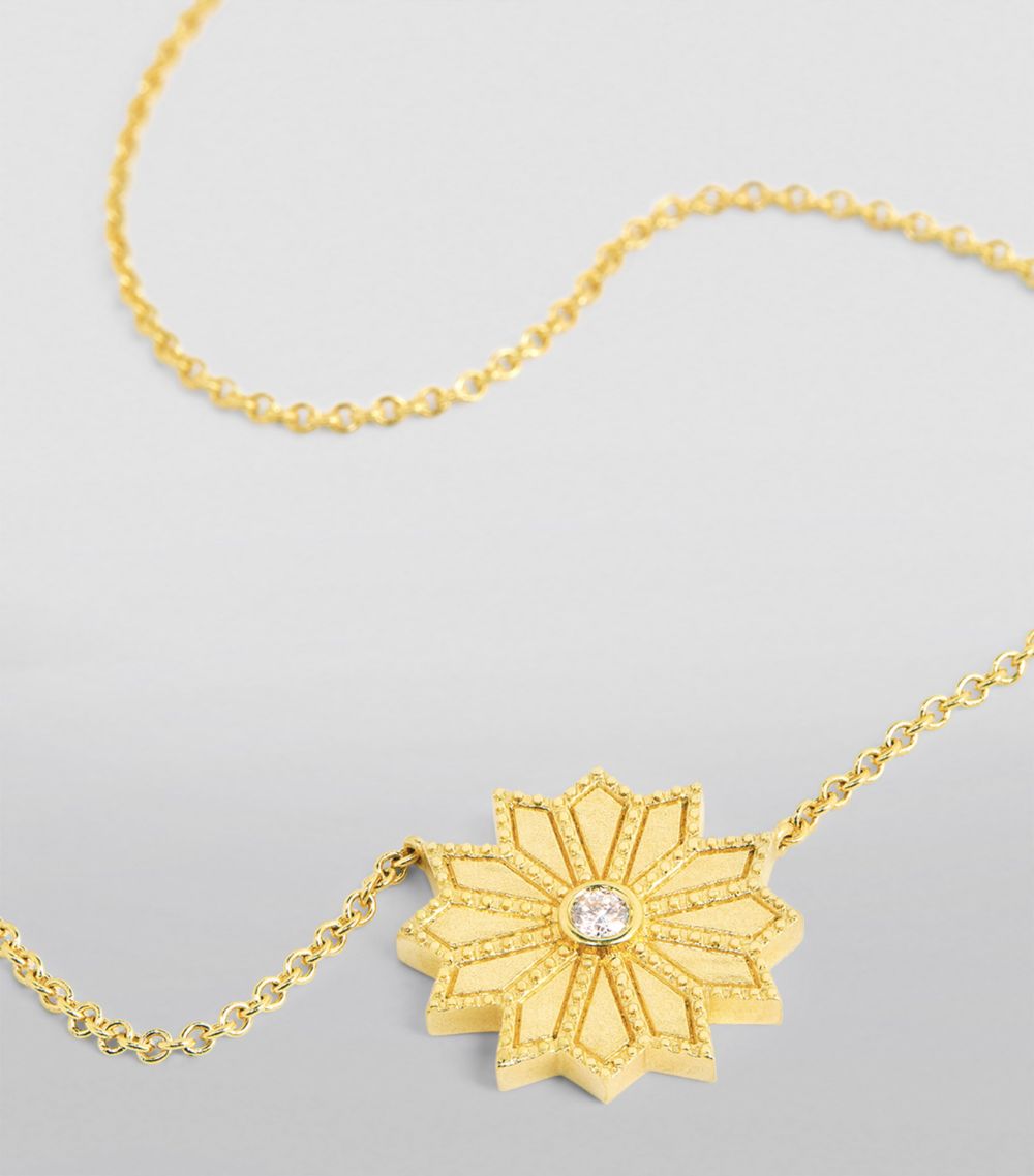 Orly Marcel Orly Marcel Yellow Gold And Diamond Mini Sacred Flower Necklace