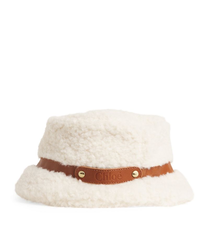 Chloé Kids Chloé Kids Faux Shearling Logo Bucket Hat