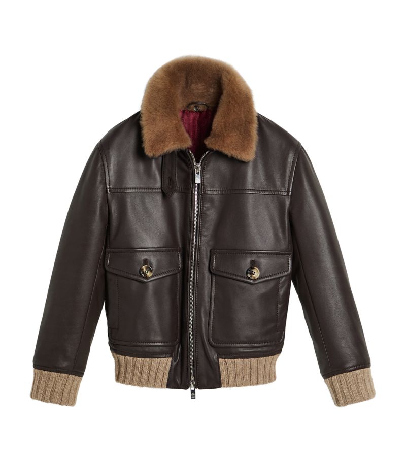 Brunello Cucinelli Kids Brunello Cucinelli Kids Leather Shearling-Collar Aviator Jacket (4-12+ Years)