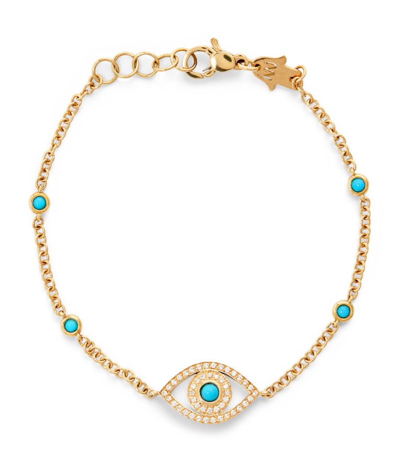 Netali Nissim Netali Nissim Yellow Gold, Turquoise And Diamond Mini Eye Bracelet