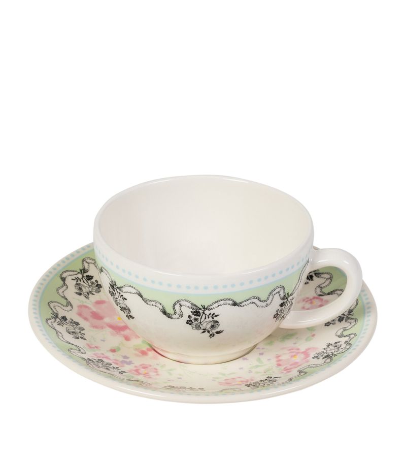 Gien Gien X Ladurée Set Of 2 Pompadour Tea Cups And Saucers (15Cm)