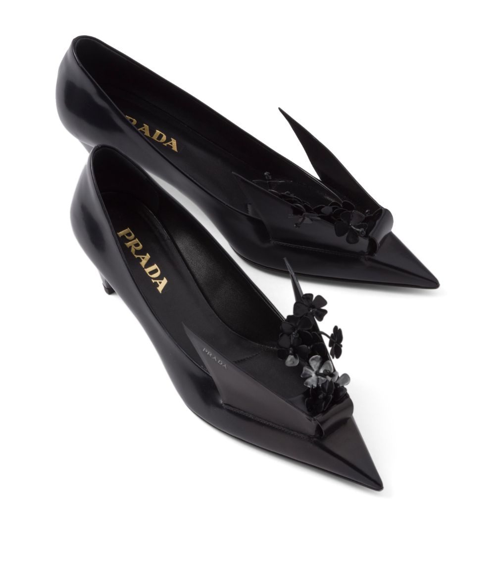 Prada Prada Leather Floral-Appliqué Pumps 45