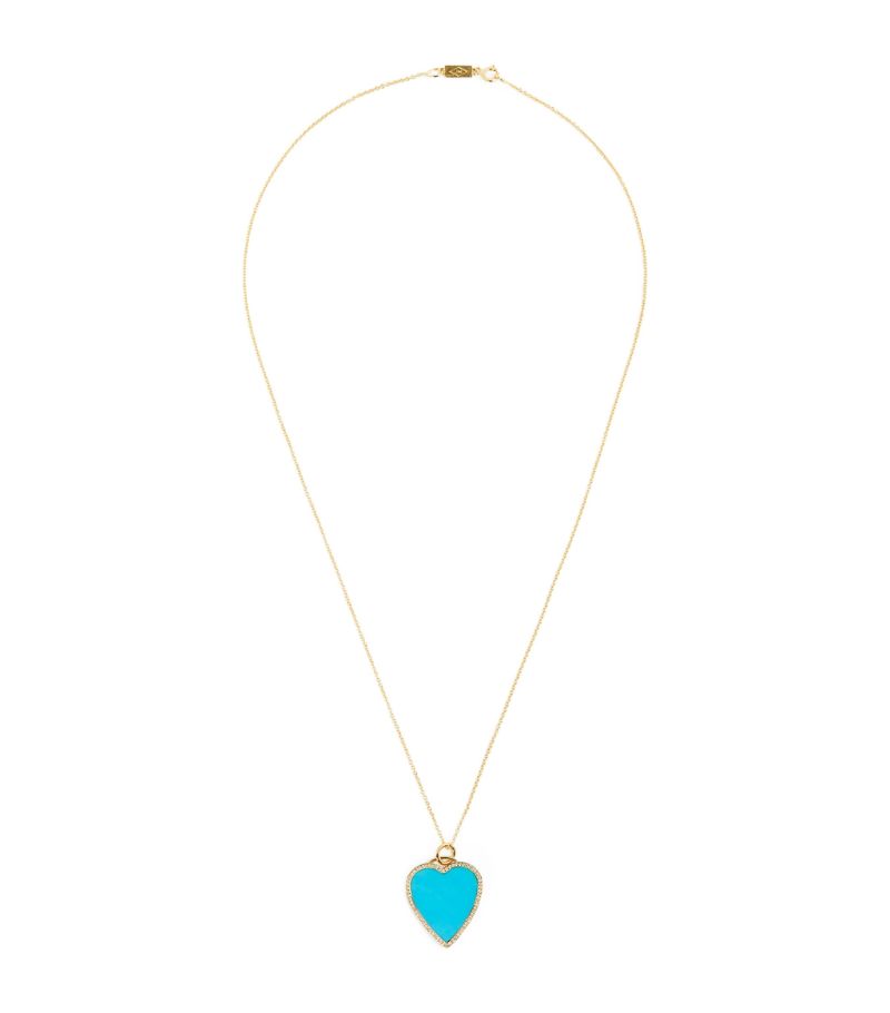 Jennifer Meyer Jennifer Meyer Yellow Gold, Diamond and Turquoise Heart Necklace