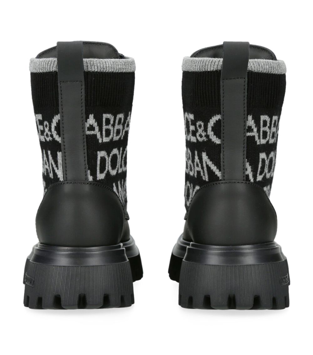 Dolce & Gabbana Dolce & Gabbana Kids Leather Knitted-Logo Boots