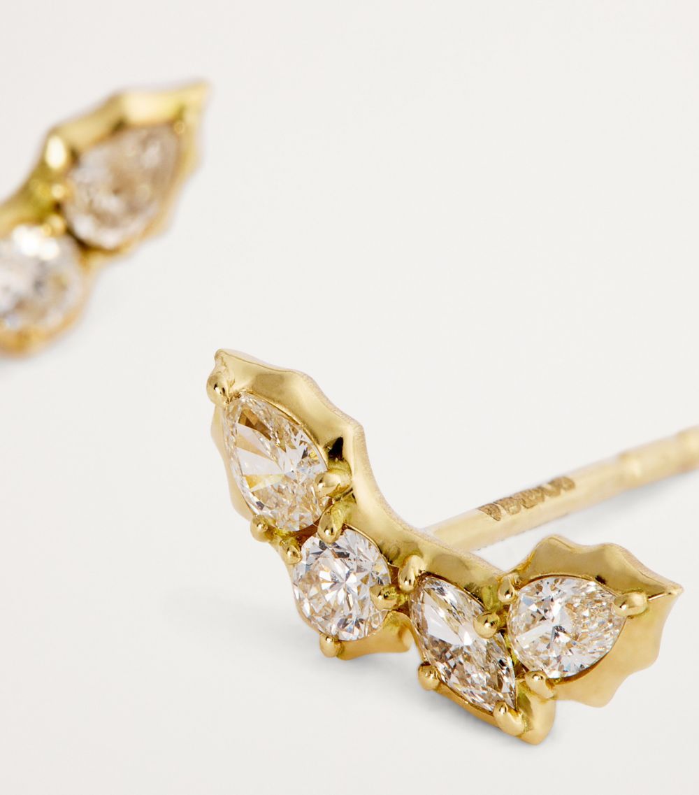 Jade Trau Jade Trau Yellow Gold And Diamond Posey Curve Stud Earrings