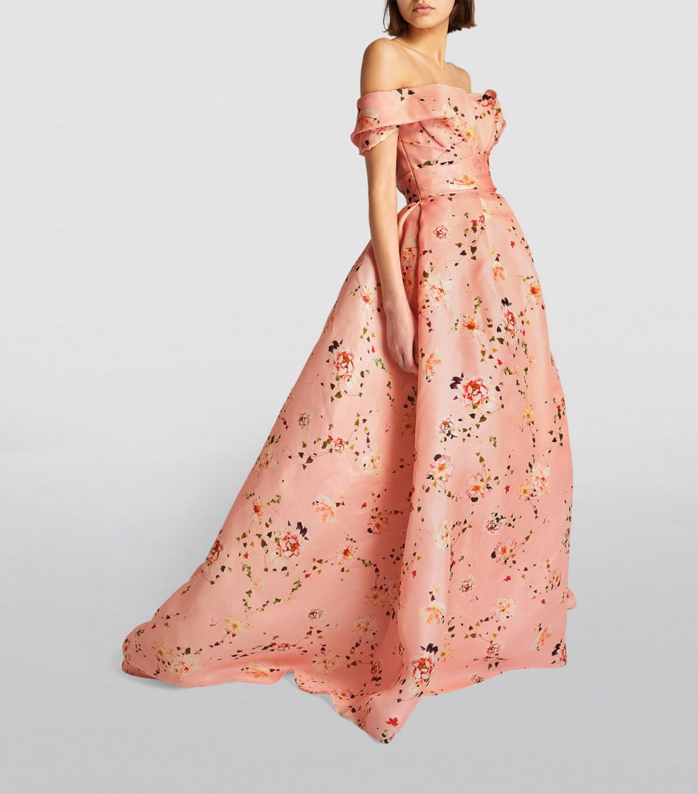 Monique Lhuillier Monique Lhuillier Silk Floral Off-The-Shoulder Gown