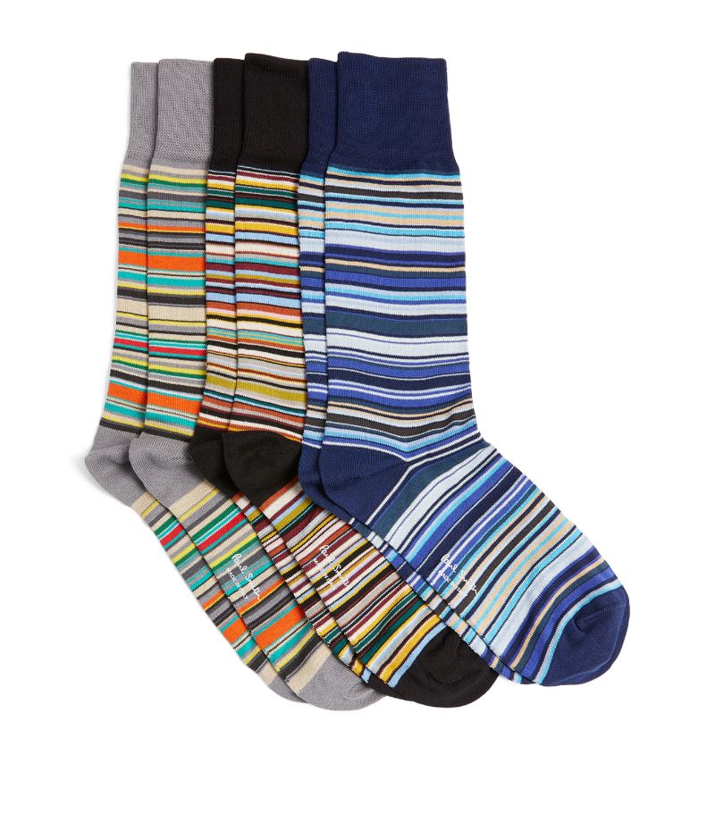 Paul Smith Paul Smith Cotton-Blend Multicolour Stripes Socks (Pack Of 3)