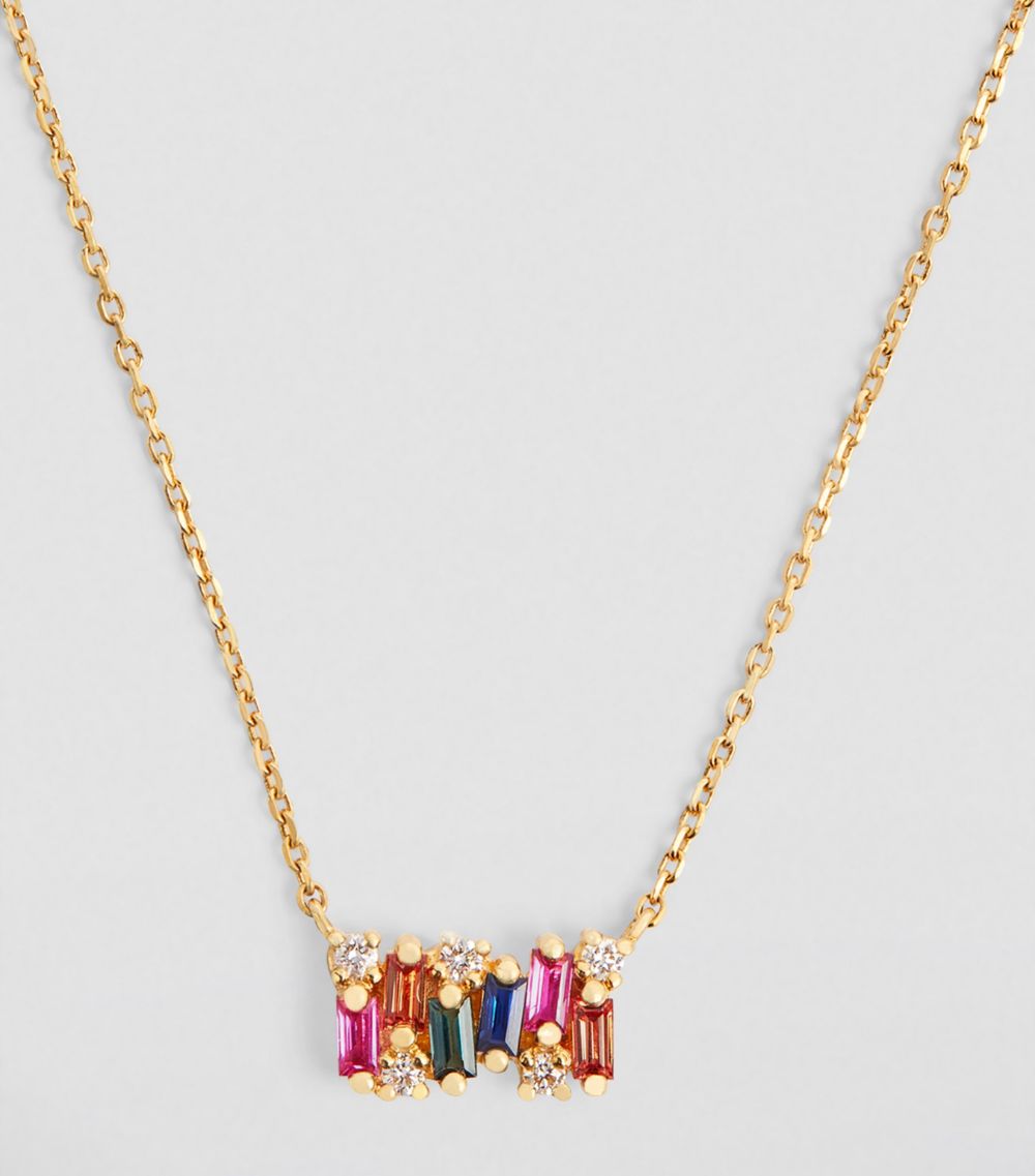 Suzanne Kalan Suzanne Kalan Mini Yellow Gold, Diamond And Sapphire Bar Pendant Necklace