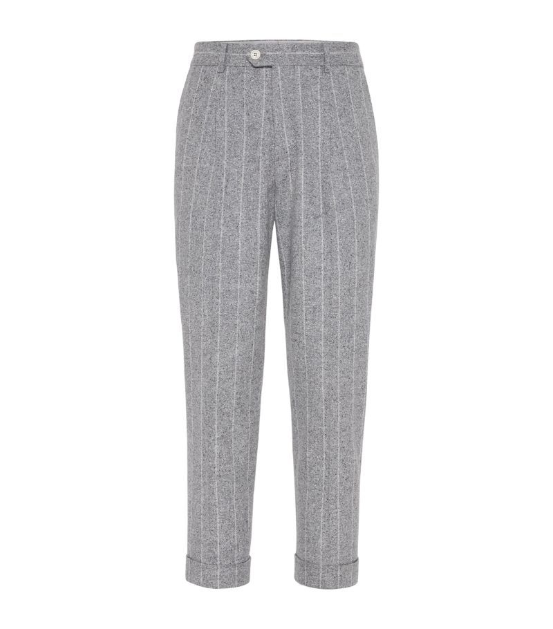 Brunello Cucinelli Brunello Cucinelli Silk-Wool-Cashmere Chalk-Stripe Trousers