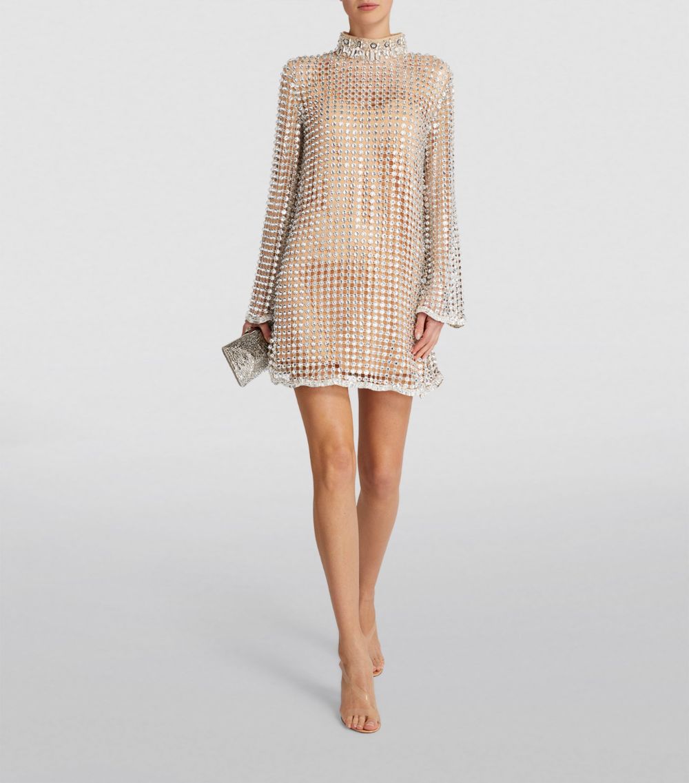  Celia Kritharioti Crystal-Net Mini Dress