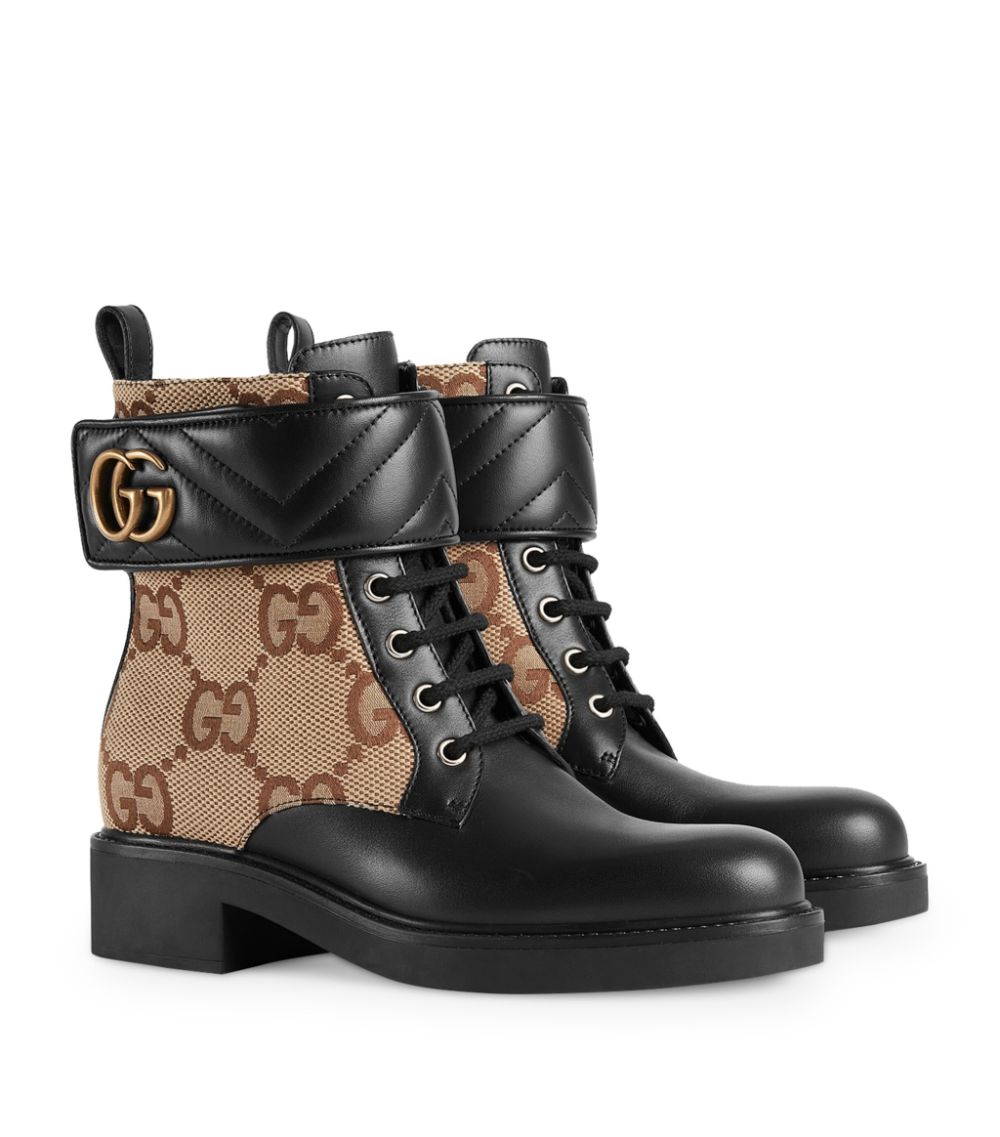 Gucci Gucci Leather Monogram Lace-Up Boots