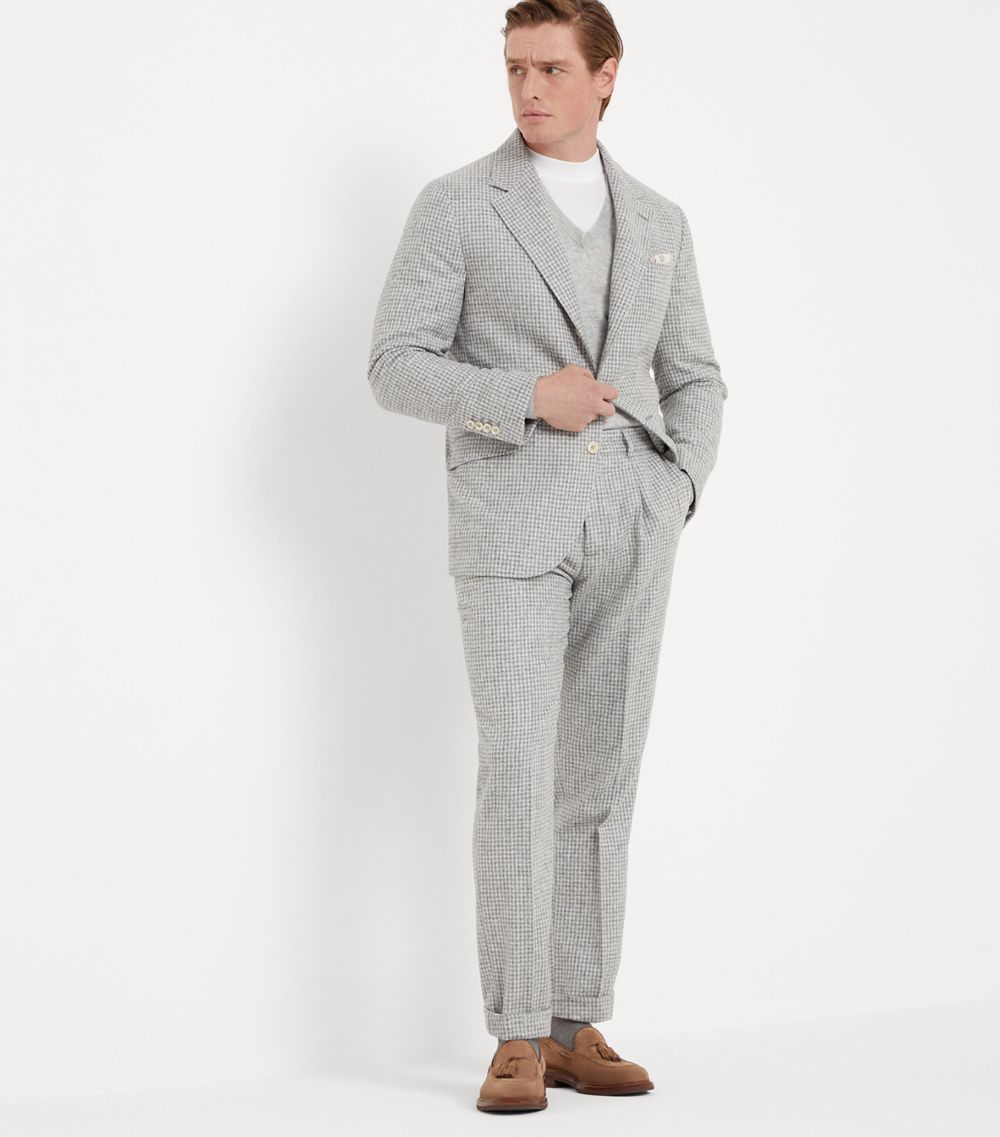 Brunello Cucinelli Brunello Cucinelli Alpaca-Wool Houndstooth Tapered Trousers