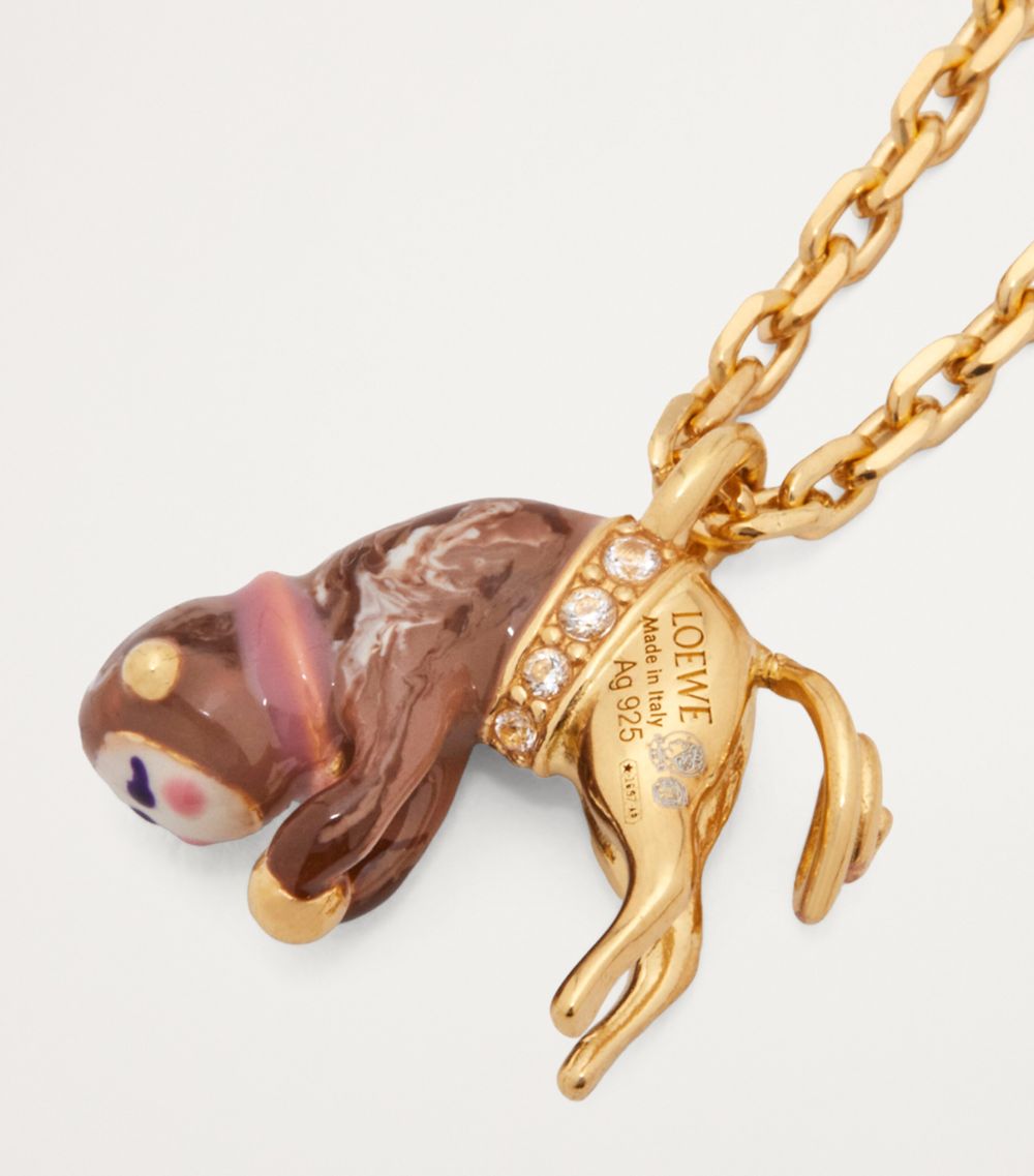 Loewe Loewe Sterling Silver Dangling Monkey Pendant Necklace