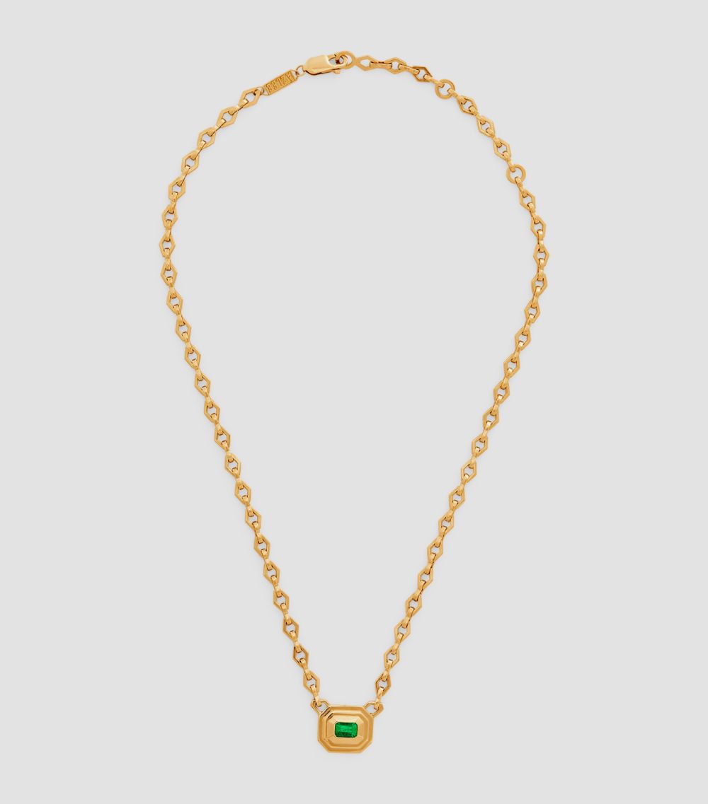 Azlee Azlee Yellow Gold And Emerald Staircase Necklace