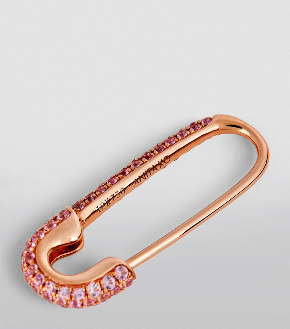 Anita Ko Anita Ko Rose Gold And Pink Sapphire Safety Pin Single Right Earring