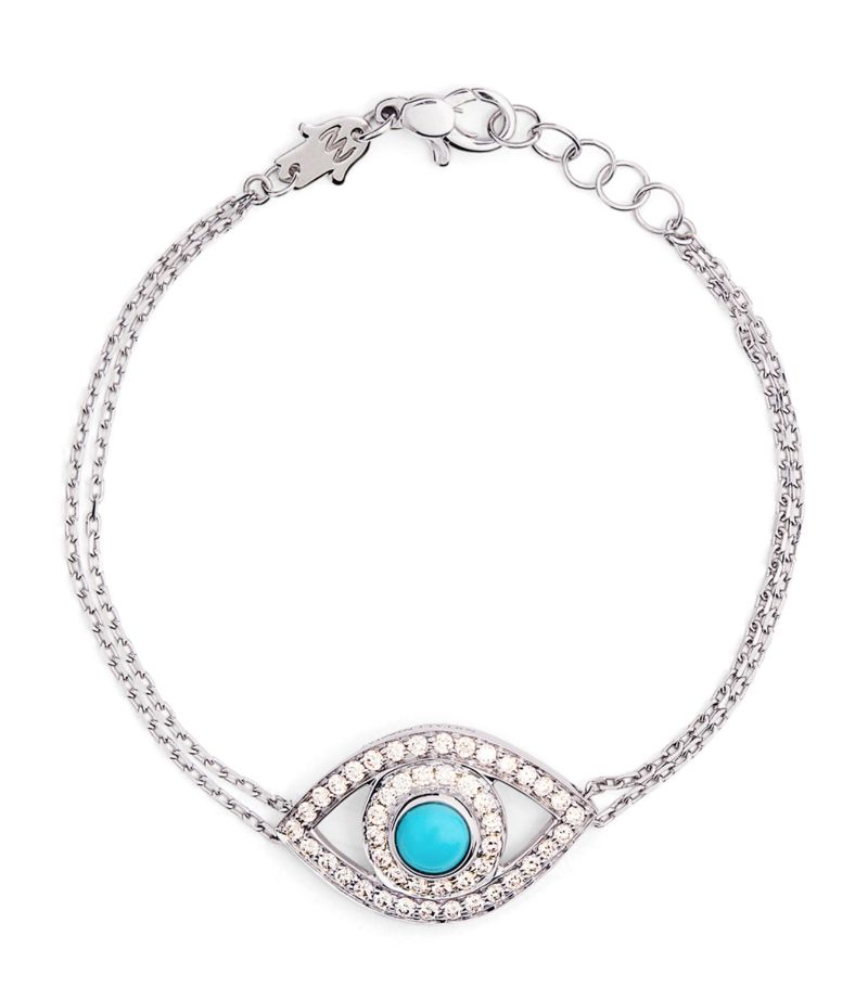 Netali Nissim Netali Nissim White Gold, Diamond And Turquoise Protected Eye Bracelet