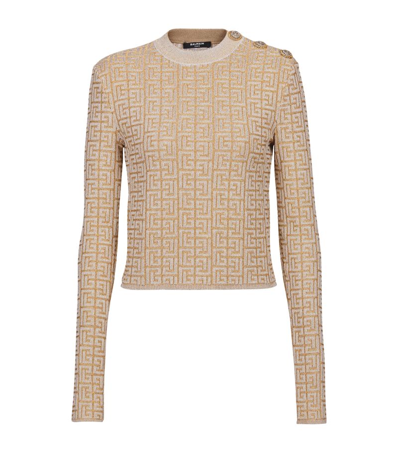 Balmain Balmain Cropped Pb Labyrinth Sweater