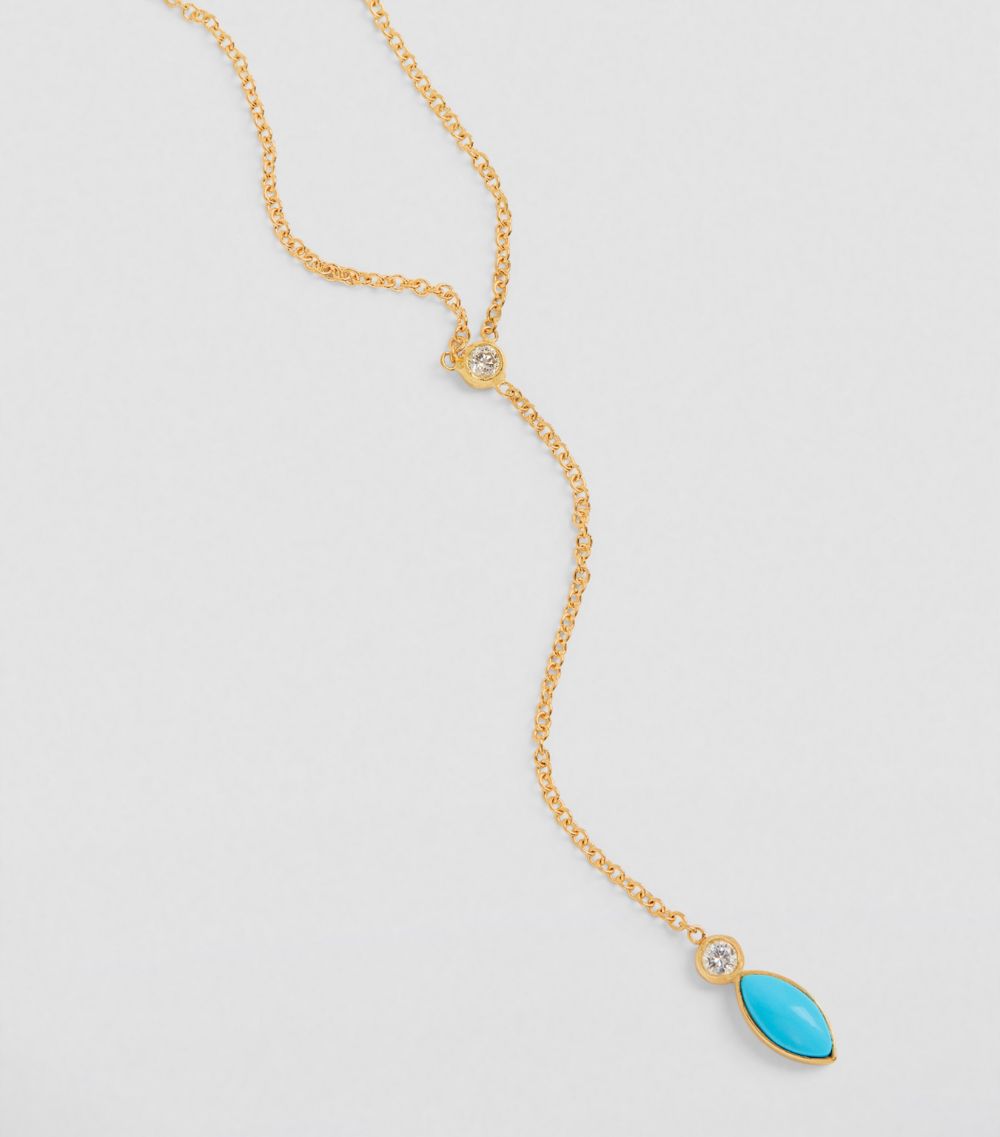 Jennifer Meyer Jennifer Meyer Yellow Gold, Diamond And Turquoise Lariat Necklace