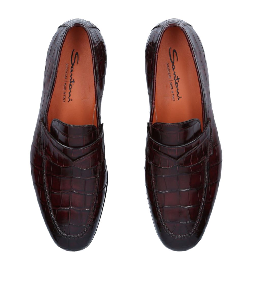 Santoni Santoni Crocodile Carlos Penny Loafers