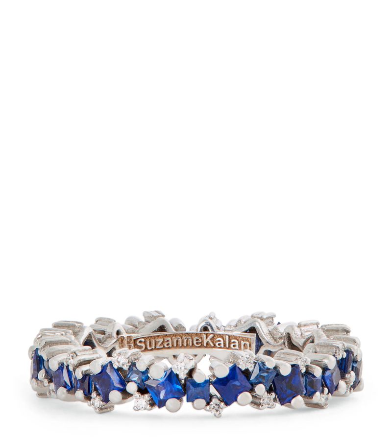 Suzanne Kalan Suzanne Kalan White Gold, Diamond And Sapphire Thin Princess Ring