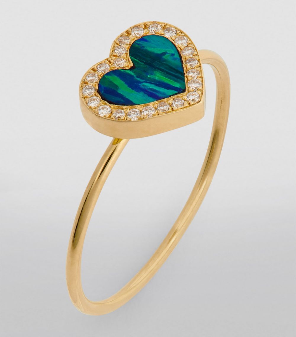 Jennifer Meyer Jennifer Meyer Yellow Gold, Diamond and Opal Heart Ring