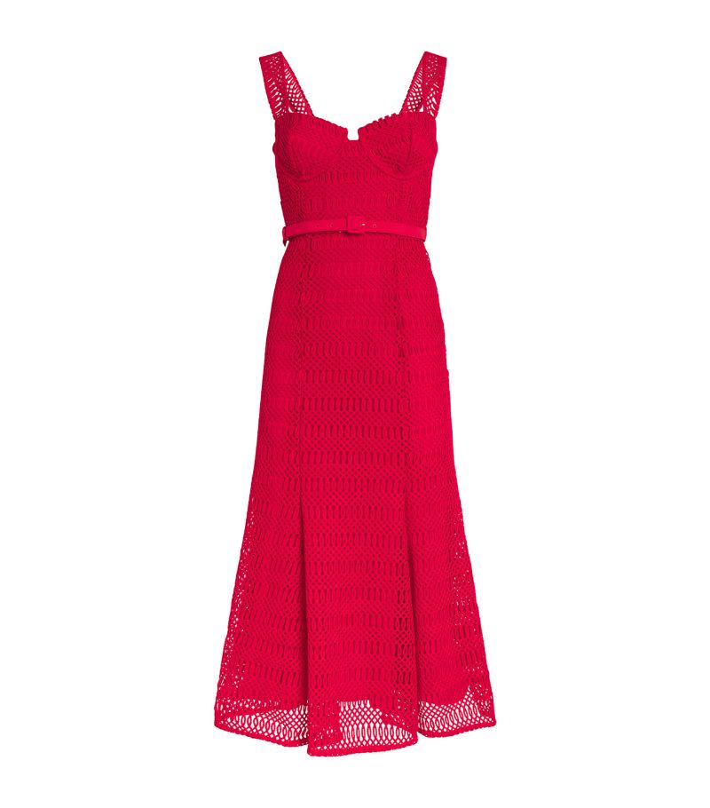 Self-Portrait Self-Portrait Belted Lattice Midi Dress