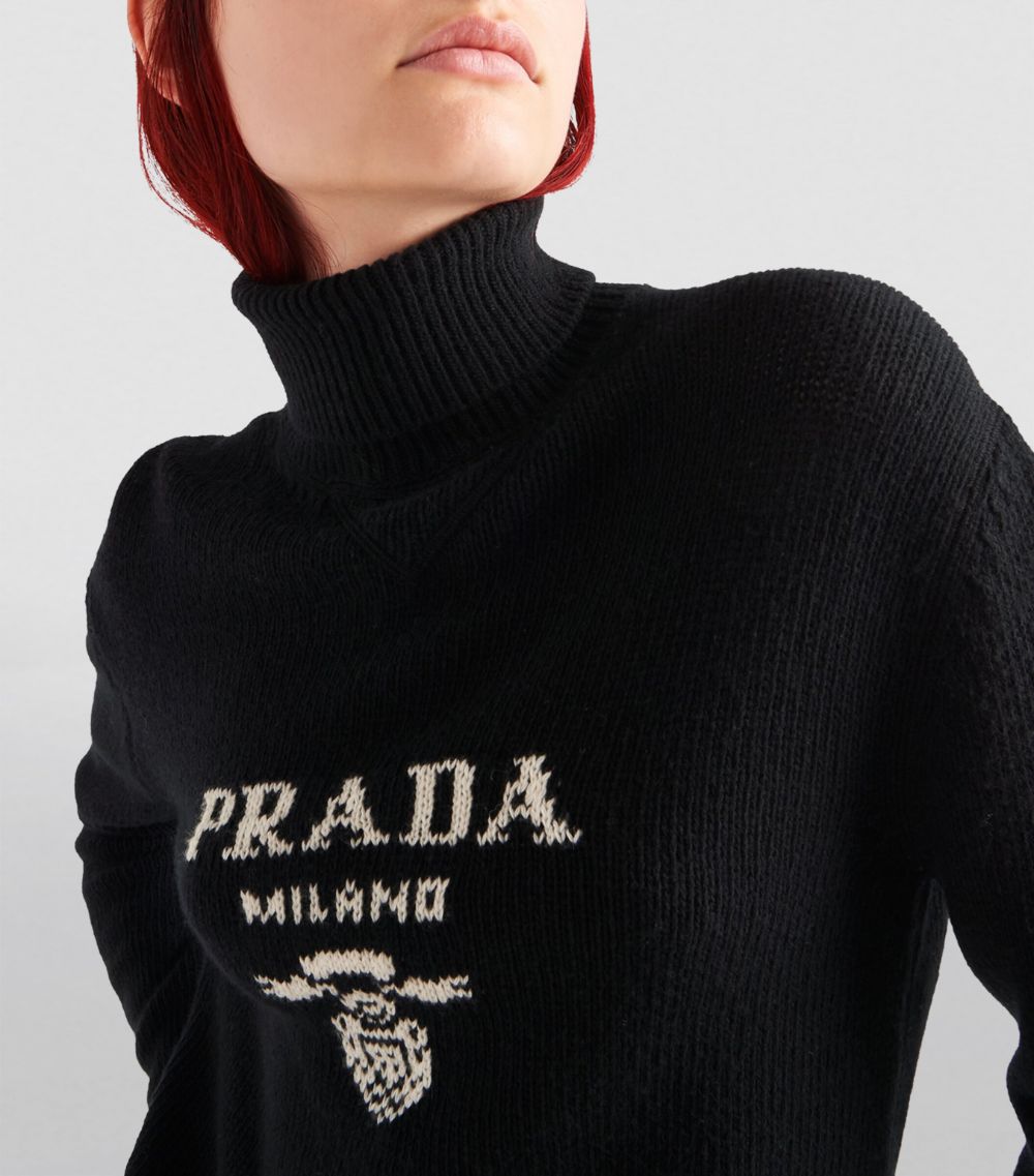 Prada Prada Cashmere-Wool Rollneck Logo Sweater