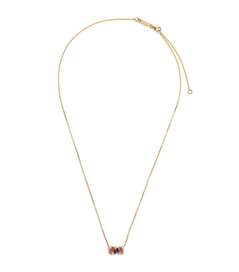 Suzanne Kalan Suzanne Kalan Mini Yellow Gold, Diamond And Sapphire Bar Pendant Necklace