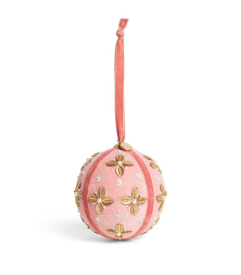 Harrods Harrods Pink Velvet Embroidered Bauble