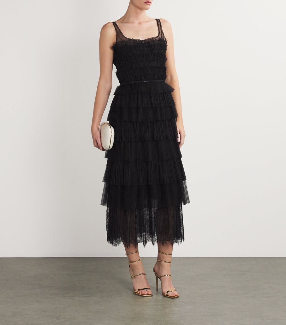 Costarellos Costarellos Layered Tulle Lace Maxi Dress