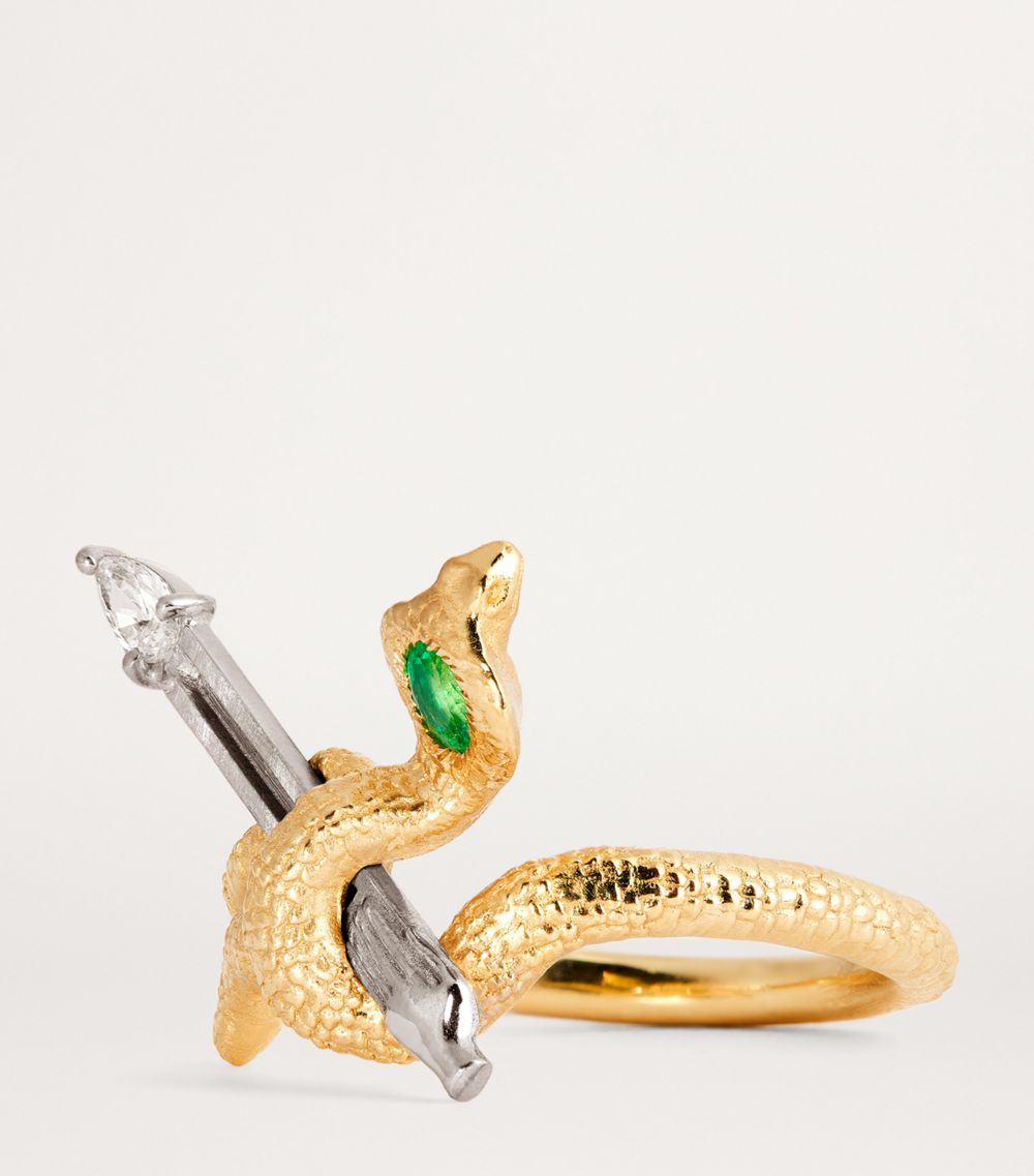  Katarina Tarazi Mixed Gold, Diamond And Emerald Râ Sagittarius Ring (Size 54)
