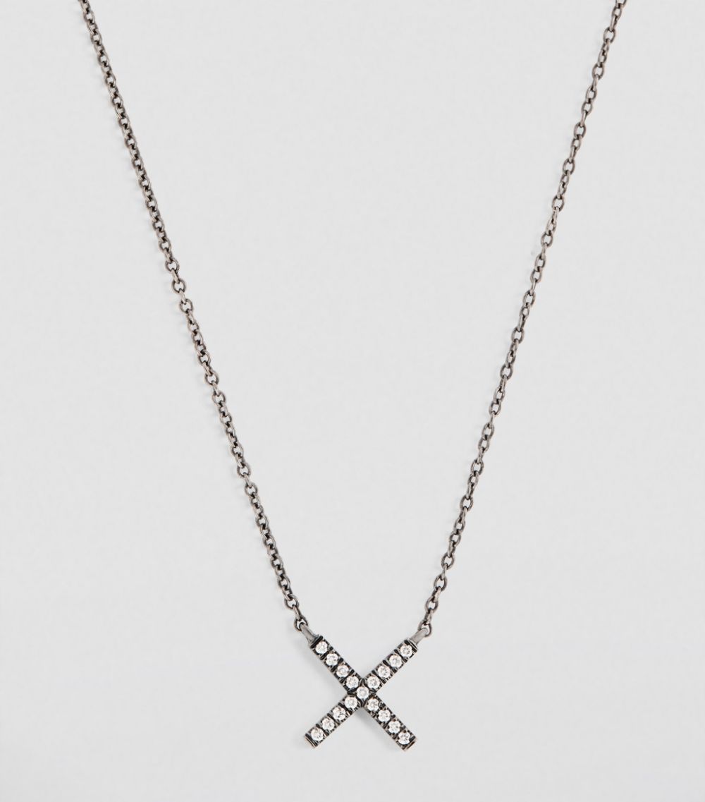Eva Fehren Eva Fehren Blackened White Gold and Diamond Tiny X Pendant Necklace