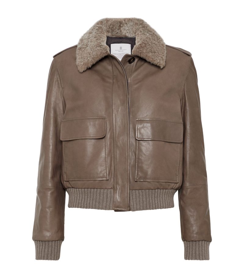 Brunello Cucinelli Brunello Cucinelli Shearling-Collar Leather Jacket